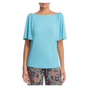LE GALI Womens Turquoise Short Sleeve Boat Neck Top Size: S